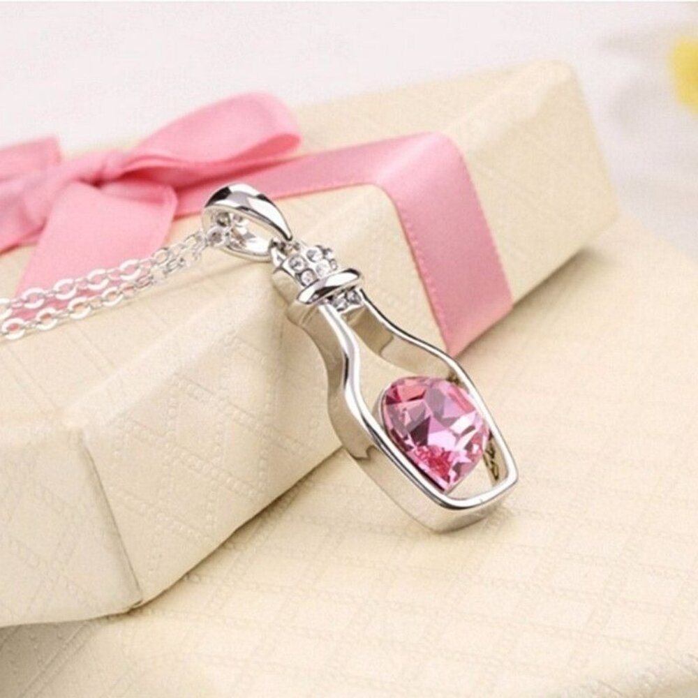 Callie Heart Message Bottle Charm Pendant Necklace Pink Gift Packaged - Picture 8 of 8